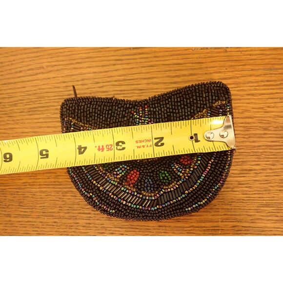 Beaded Sequin Black Coin Purse Seed Bead Coin Pouch Ornate - Picture 4 of 5